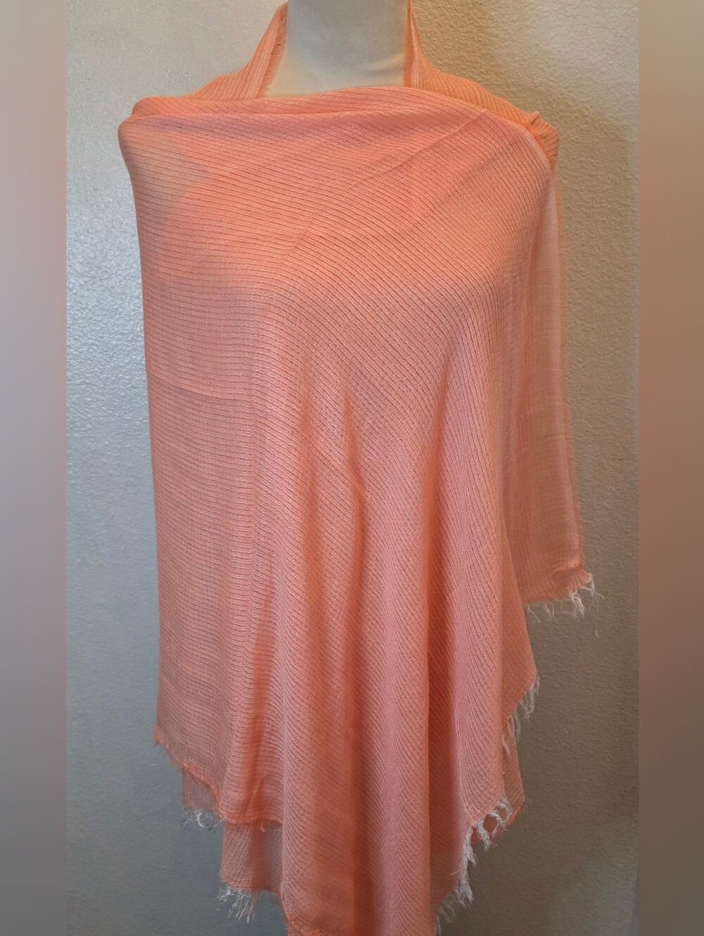 Shawl Scarf Pashmina Rebozo Peach Color Ribbed Semi-transparent (239)